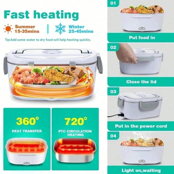 3-in-1 Heatable Electric Lunch Box for Office, School & Car, Fast Heating, Leakproof & Portable