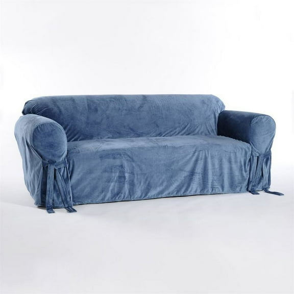 Classic Slipcovers Microfiber Velvet Sofa Slipcover Blue