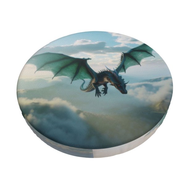 Disketp Cloud Sky Green Dragon Funda Redonda para Taburete, Funda de Cojín para Silla de Bar Suave y Elástica-14 inch
