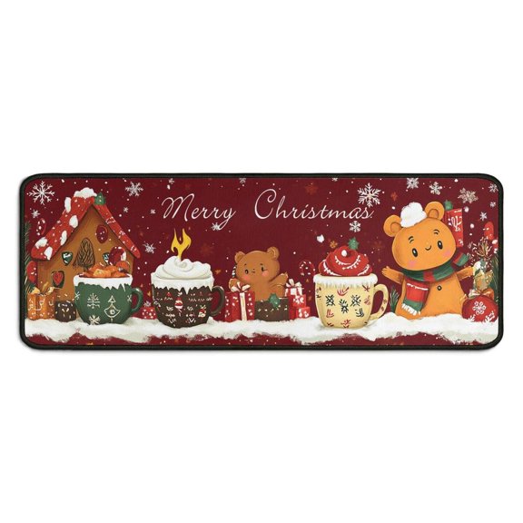 Christmas Kitchen Rug Sets 2 Piece Colorful Balls Pine Trees Snowflake Kitchen Runner Non Slip Rugs for Kitchen Floorfor Bath Cooking (47x17 30x17 Inches)