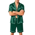 thumbnail image 3 of Garbnen Silk Mens Pajamas Set 2 Piece Short Sleeve Button Down Sleepwear Pjs Shorts Set Casual Mens Loungewear Sets Green XL, 3 of 7