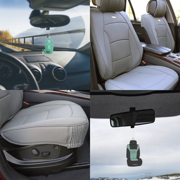 FH Group Car Seat Cover Leatherette Luxury Bucket Pair Seat Covers Solid Gray w/ Free Air Freshener