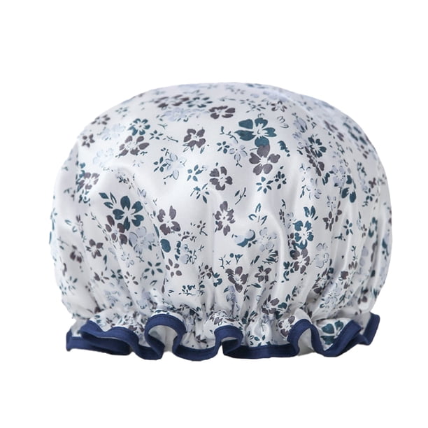 Qarigey Gorro de baño para mujer, suministros para baño, gorros para el pelo de ducha altos impermeables dobles, cubierta para cabeza de niña para Sombreros Flor pequeña azul marino Qarigey AP010840-02B