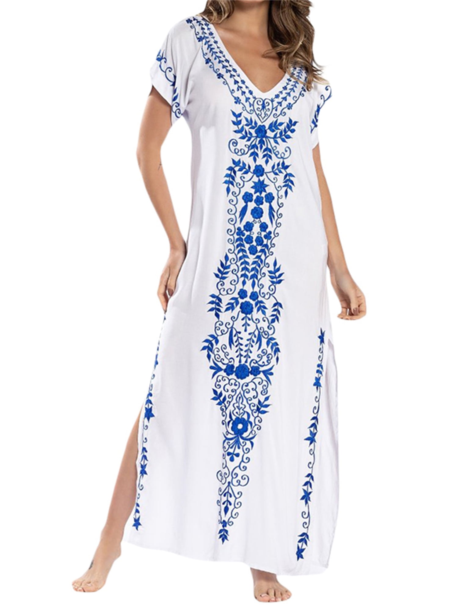 Womens Caftans Beach Dress V Neck 