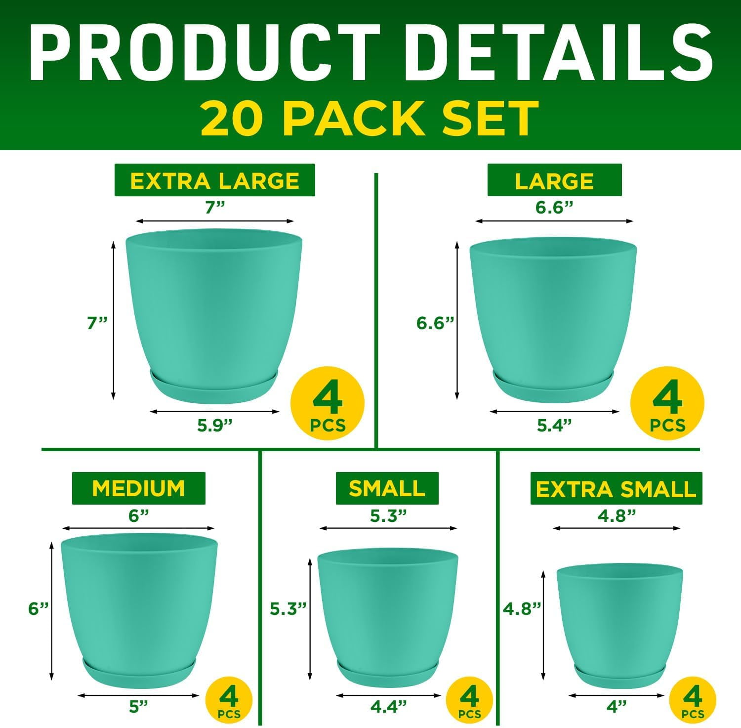 Lifemaster 20-Piece Aqua Planter Pots with Drainage - Lightweight, Durable, Space-Saving Design for Indoor/Outdoor Use