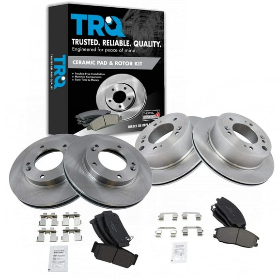 TRQ Front and Rear Brake Pad & Rotor Kit Brake Pads Brake Rotor Ceramic Fits Select 2003-2006 Kia Sorento