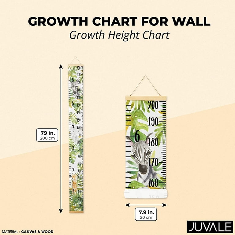 Safari Jungle Height Chart For Kids - 79 Inch Canvas Growth Ruler With Wood Frame Nursery Decor