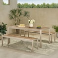 thumbnail image 2 of Ian Outdoor Modern Aluminum Picnic Dining Set with Dining Benches, Natural, Silver, 2 of 9