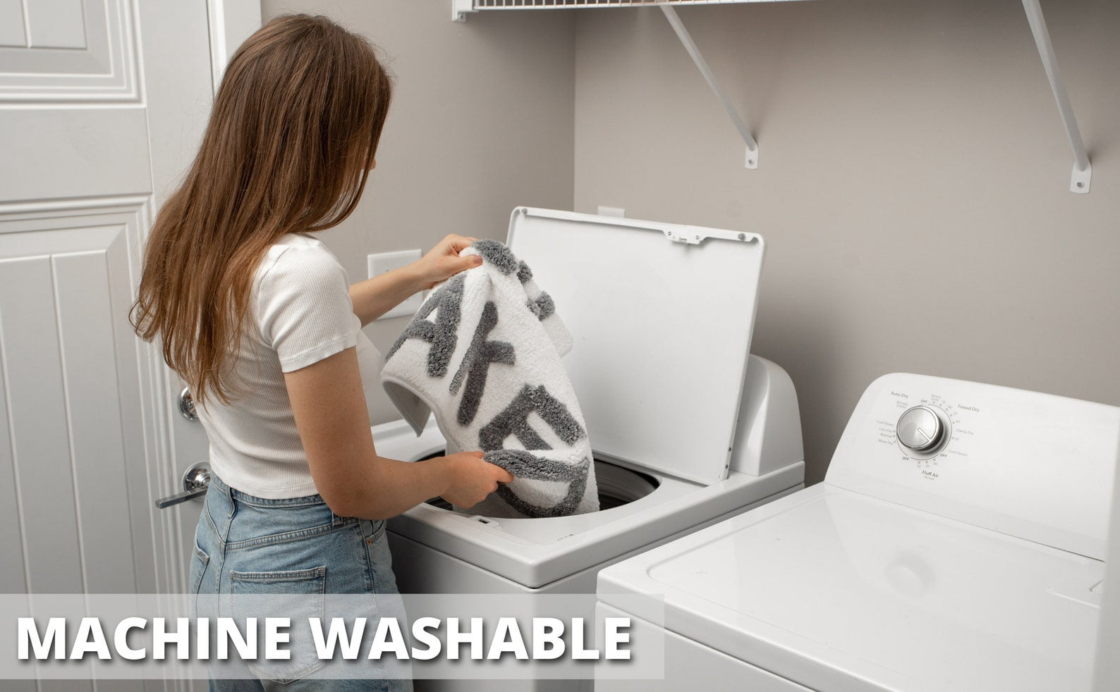 Get Naked Bath Mat - White Get Naked Rug - Cute Bath Mat - Fun Bath Mat - Cool Bathroom Stuff - Funny Bathroom Decor - Sign for Bathroom Rugs - White and Grey Bathroom Accessories - Machine Washable V