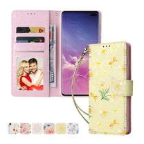Allytech for Samsung Galaxy S10 Plus Wallet Case, RFID Blocking PU Leather Magnetic Closure Case with Wrist Strap Card Slots Soft TPU Bumper Case for Galaxy S10 /S10 Plus 6.4" 2019, Yellow Daisy