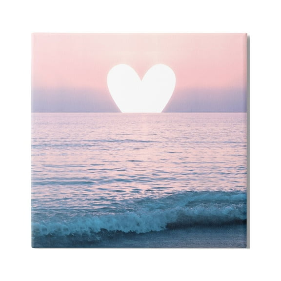 Stupell Industries Pink Heart Ocean Sunrise Nature Painting Gallery Wrapped Canvas Print Wall Art, 17 x 17