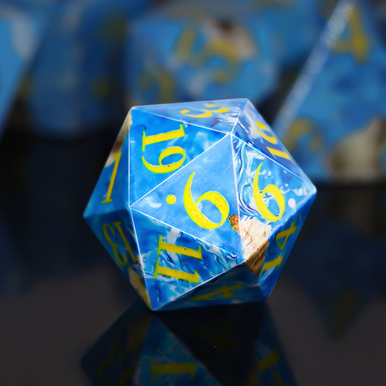 SWAJUJA DND Polyhedral Dice Set, 7 Pieces, Ocean Blue with Gold Numbers, White Conch Design