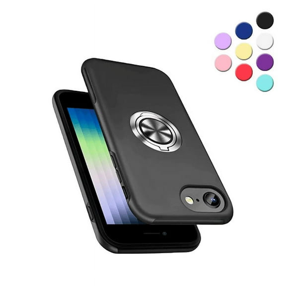 Entronix Heavy Duty Ring Case Designed for iPhone 7/8/SE, Shockproof Slim Fit Kickstand, Black
