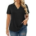 thumbnail image 2 of Plus Size Womens Tops Cute V Neck Tunics Dressy Short Sleeve Polo Shirts Casual Trendy Blouses XL Black, 2 of 6