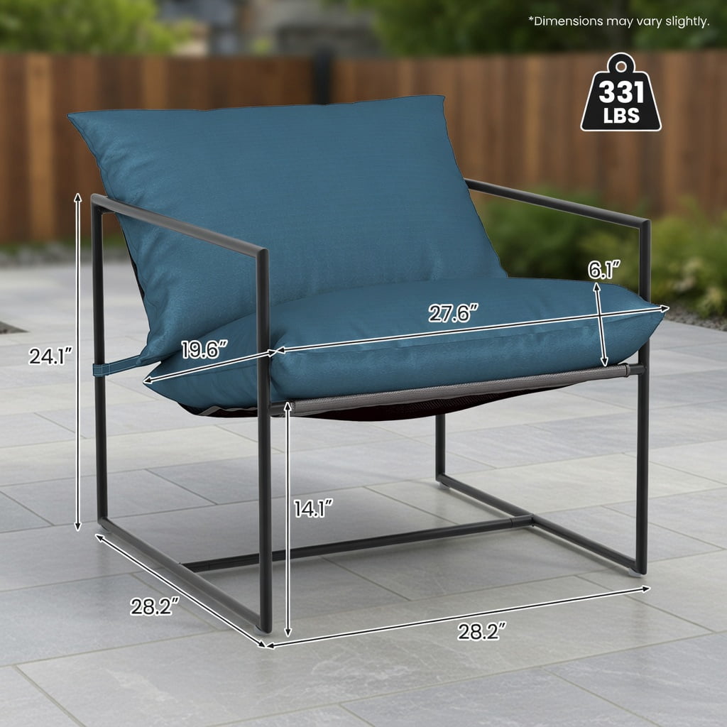 Hommoo 2-Pack Sling Accent Chairs with Black Metal Frame, Indoor/Outdoor Leisure Chairs, Weather-Resistant Fabric, Ergonomic Design, Navy