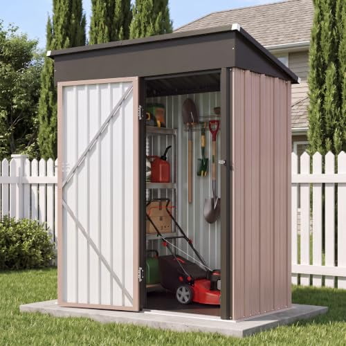Aoxun 5x3 FT Outdoor Storage Shed with Sloping Roof, Brown