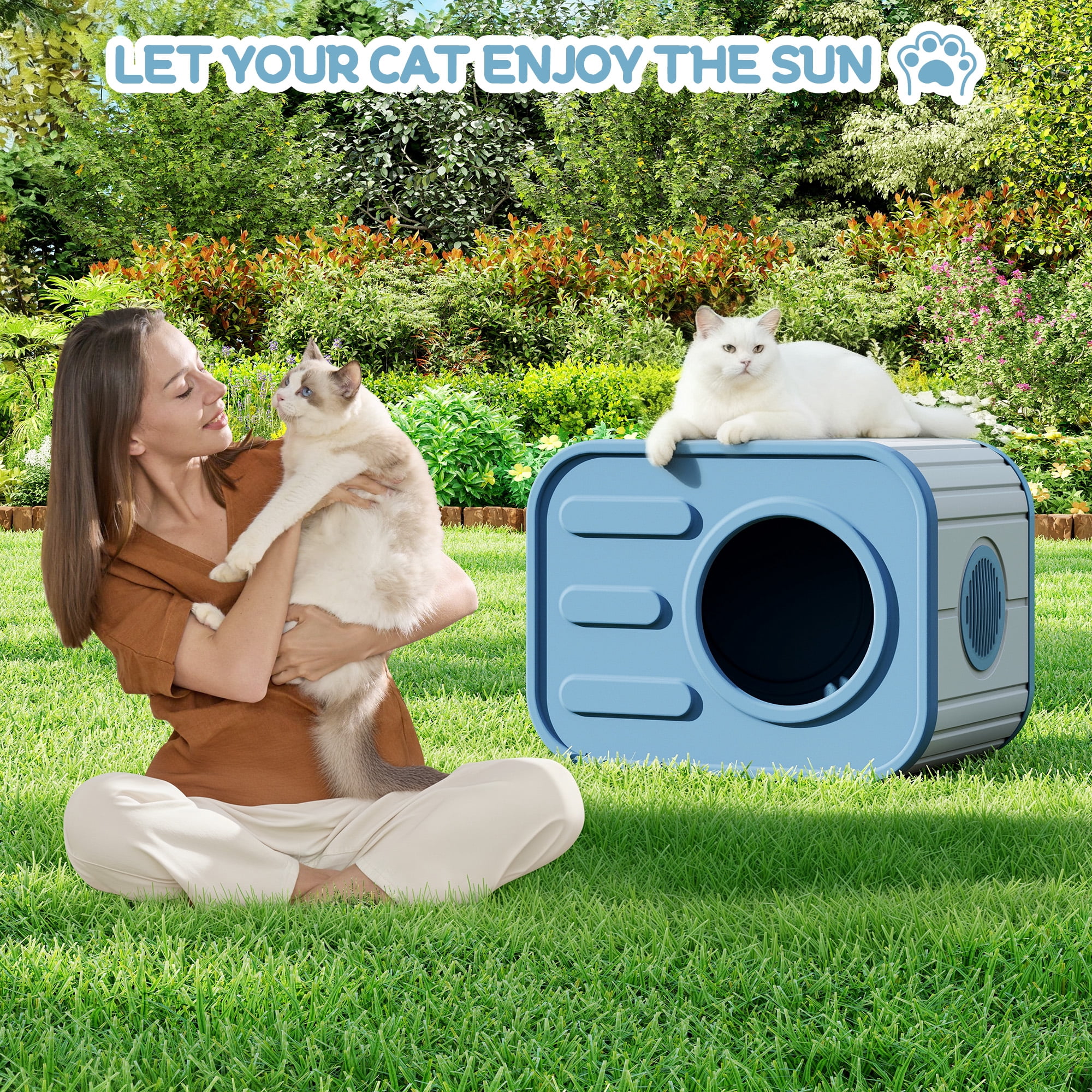 Bifanuo Cat House for Indoor & Outdoor Cats,Weatherproof Resin Cat Shelter with Camera-Shaped Design,Ventilation, Assemble Easily for Home & Yard,Blue