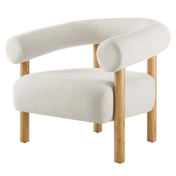 Armchair Accent Chair, Ivory White Natural, Fabric, Living Kitchen Cafe Bistro Hospitality Restaurant, Modern Contemporary HB36294
