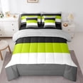 thumbnail image 1 of YST Geometric King Comforter Set, 7-Piece, Modern Striped, Green Black Gray, Bed In A Bag, 1 of 5