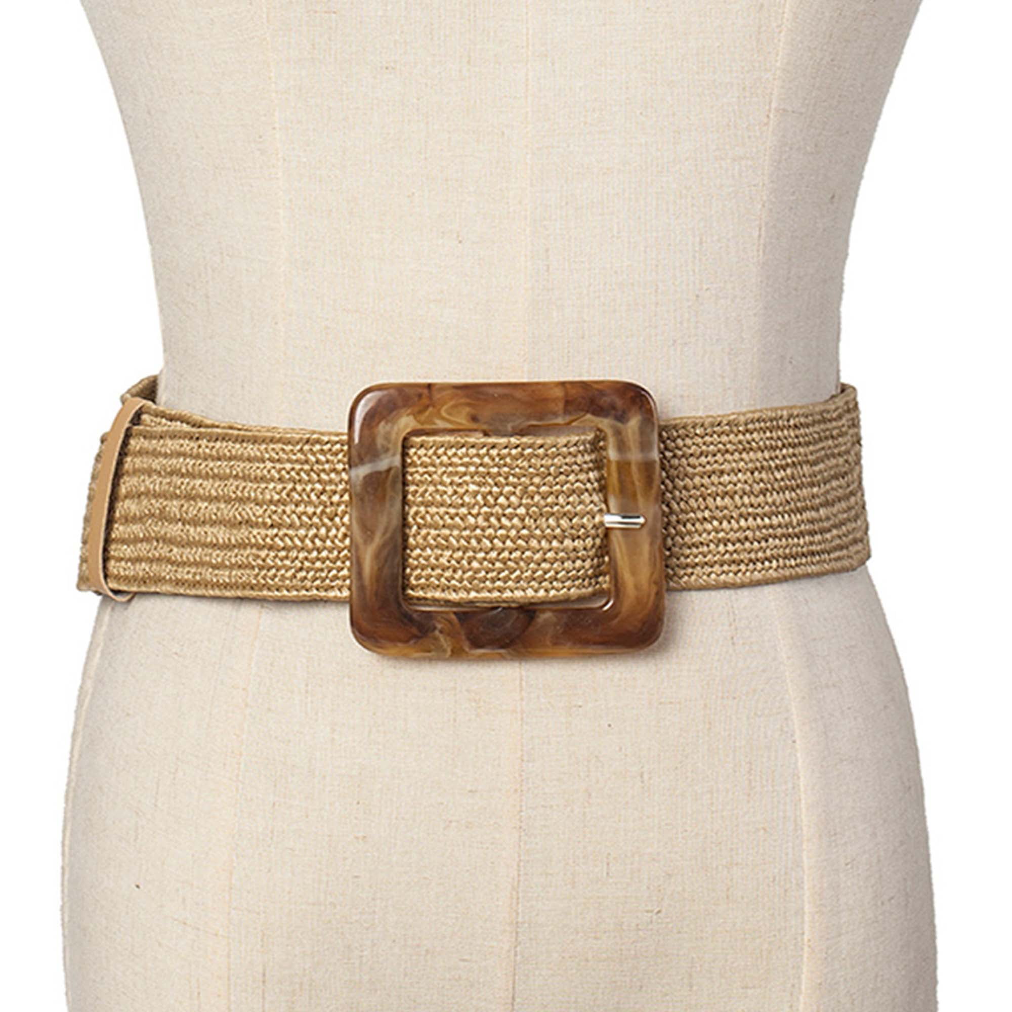 Women Vintage Straw Woven Waist Belt Stylish Casual Wide Braided