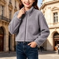 thumbnail image 6 of BXJX Girls Fleece Jackets, Zip‑Up Casual Warm Stand Collar Cropped Outerwear Gray Size 7-8 T, 6 of 7