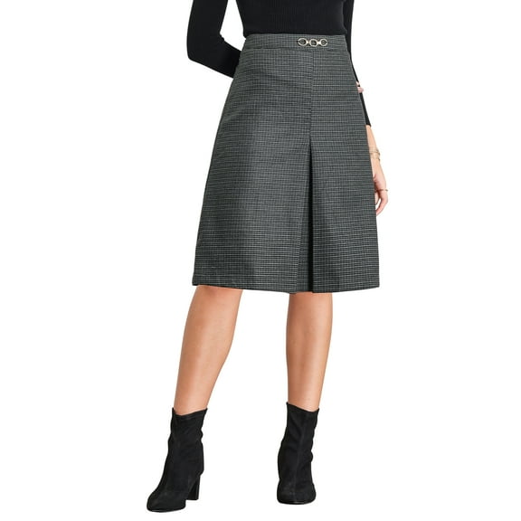 INSPIRE CHIC Women's Office Knee Lenght High Waist Plaid Tartan Skirt S Dark Grey