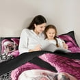 thumbnail image 4 of Feelyou Pink Angel Wings Bedding Comforter Set 7pcs, Sugar Skull King Bedding Sets, Happy Halloween Bed Sheets for Girls, Gothic Pink Gray Room Decor, 4 of 8