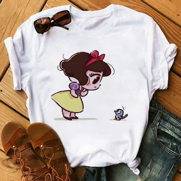 Camiseta con estampado con dibujo de princesa de Disney para mujer, pantalón corto informal a la moda, camisetas de manga, camisetas con estampado gráfico de dibujos animados de los años 90