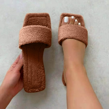 

uikmnh Slippers for Women Toe Slippers Comfortable Furry Color Flat Women s Casual Women s slipper Brown 9