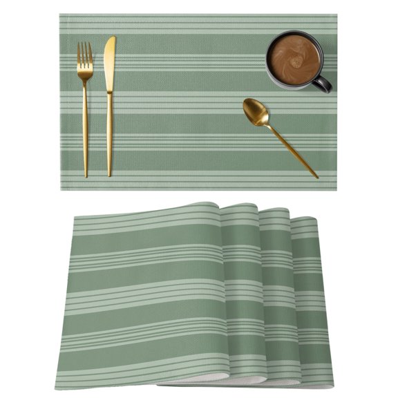 Sage Green Striped Placemats Set of 6 Modern Minimalist Layered Stripes Place Mats Indoor Wipeable Table Mats Washable Cloth Dining Table Placemats for Kitchen Holiday Party Home Decor 13x19 Inch