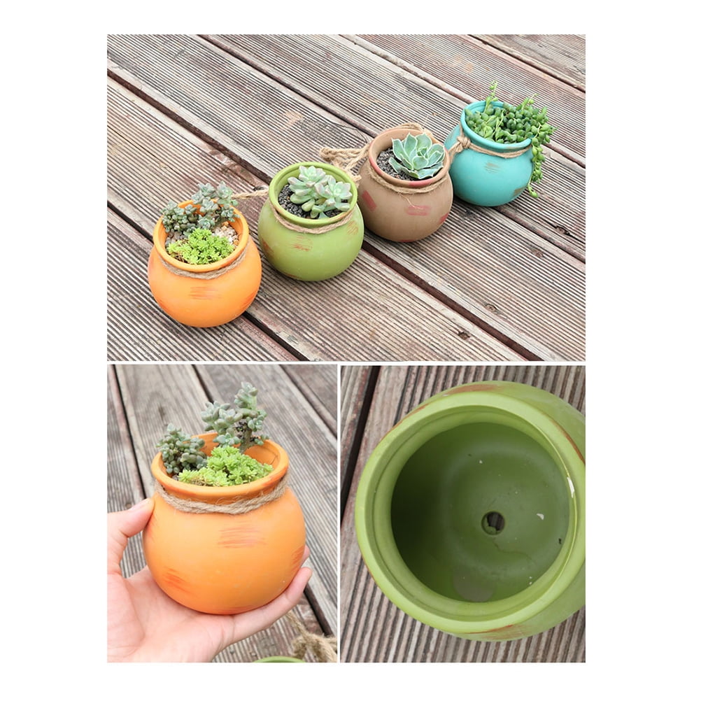 MLINS Ceramic Hanging Planters with Rope for Wall Ceiling Mount 4pcs Multicolor Ceramic Pots with