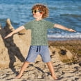 thumbnail image 3 of FORMRS Boys Rash Guard with Short Sleeves UPF 50+ Swim Shirts Sizes 3-12T, Retro Green Abstract, 3 of 6