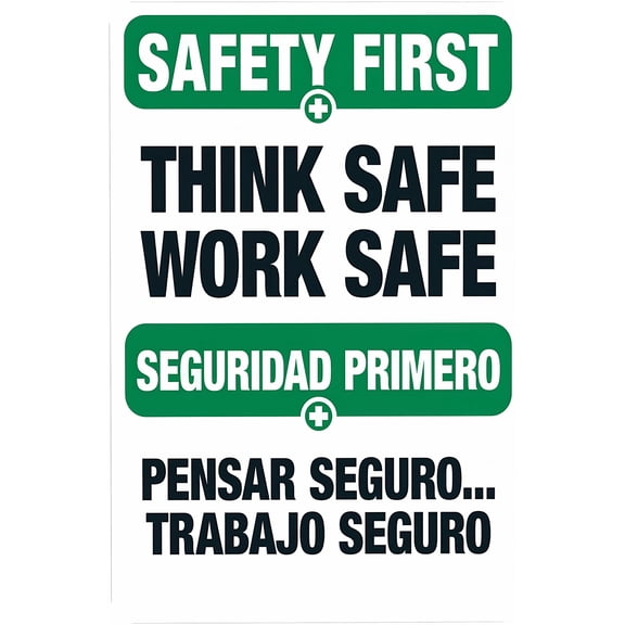 Think Safe Work Safe Bilingual Warning Sign - 8"x12", Security Metal Decor for Business, Office, Home, Street, Road, Workplace Zones