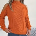 thumbnail image 6 of Womens Exposed Shoulder Turtleneck Sweaters Fall Long Sleeve Cable Knit Sexy Jumper Tops, 6 of 7