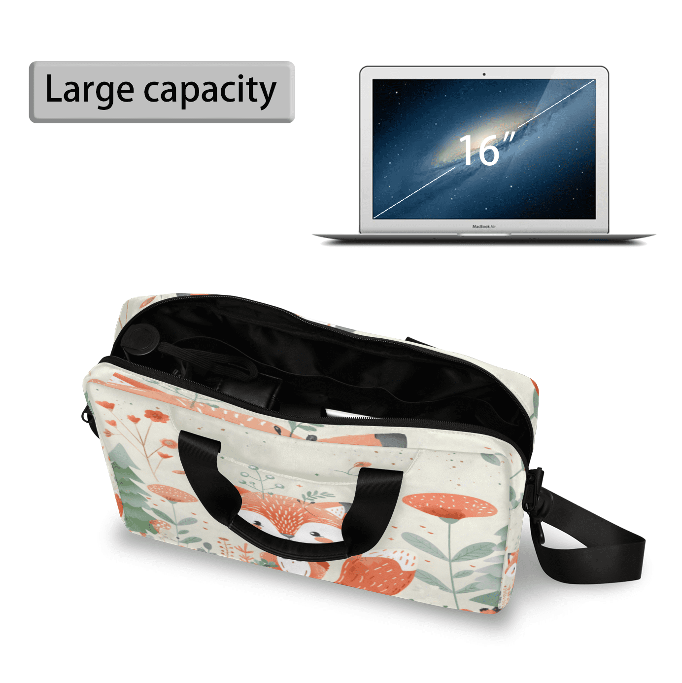 Herdesigns Fox Animals Cute Wildlife Laptop Bag for Women Men, Computer Case Briefcase Messenger Bags, 15-15.6 inch Laptop Sleeve Shoulder Bag