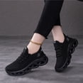 thumbnail image 6 of pwidon Women's Platform Sneakers Breathable Knit Lace Up Shock Absorbing Chunky Blade Sole Comfort Casual Walking Running Athletic Shoes Black 6, 6 of 6