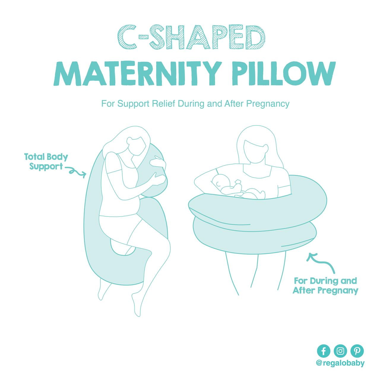 Regalo Premium Ultra Soft C Shaped Full Body Maternity Pillow with Removable Cover, 55 inch, Gray