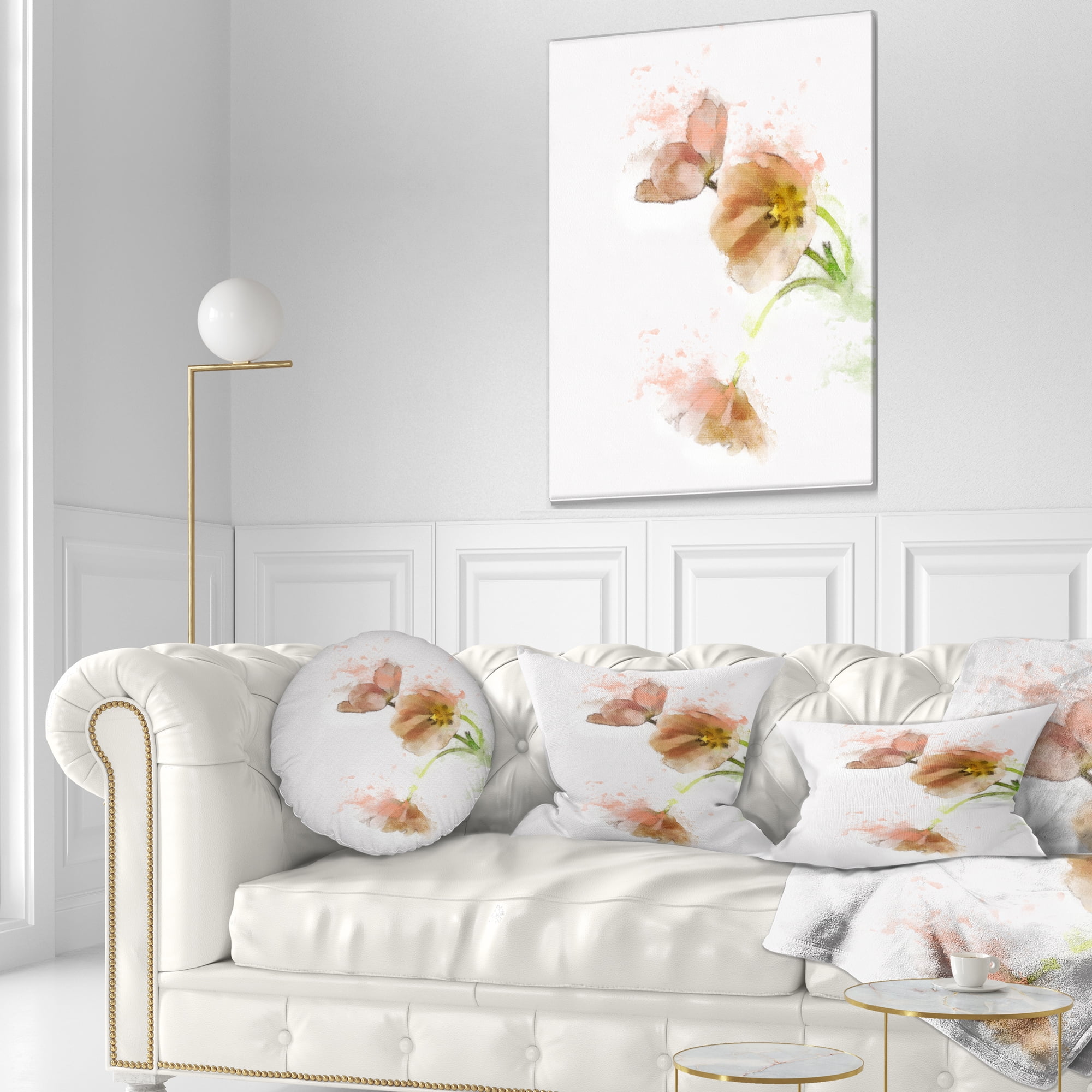 Designart Cute Tulips Illustration Watercolor - Floral Throw Pillow - 12x20