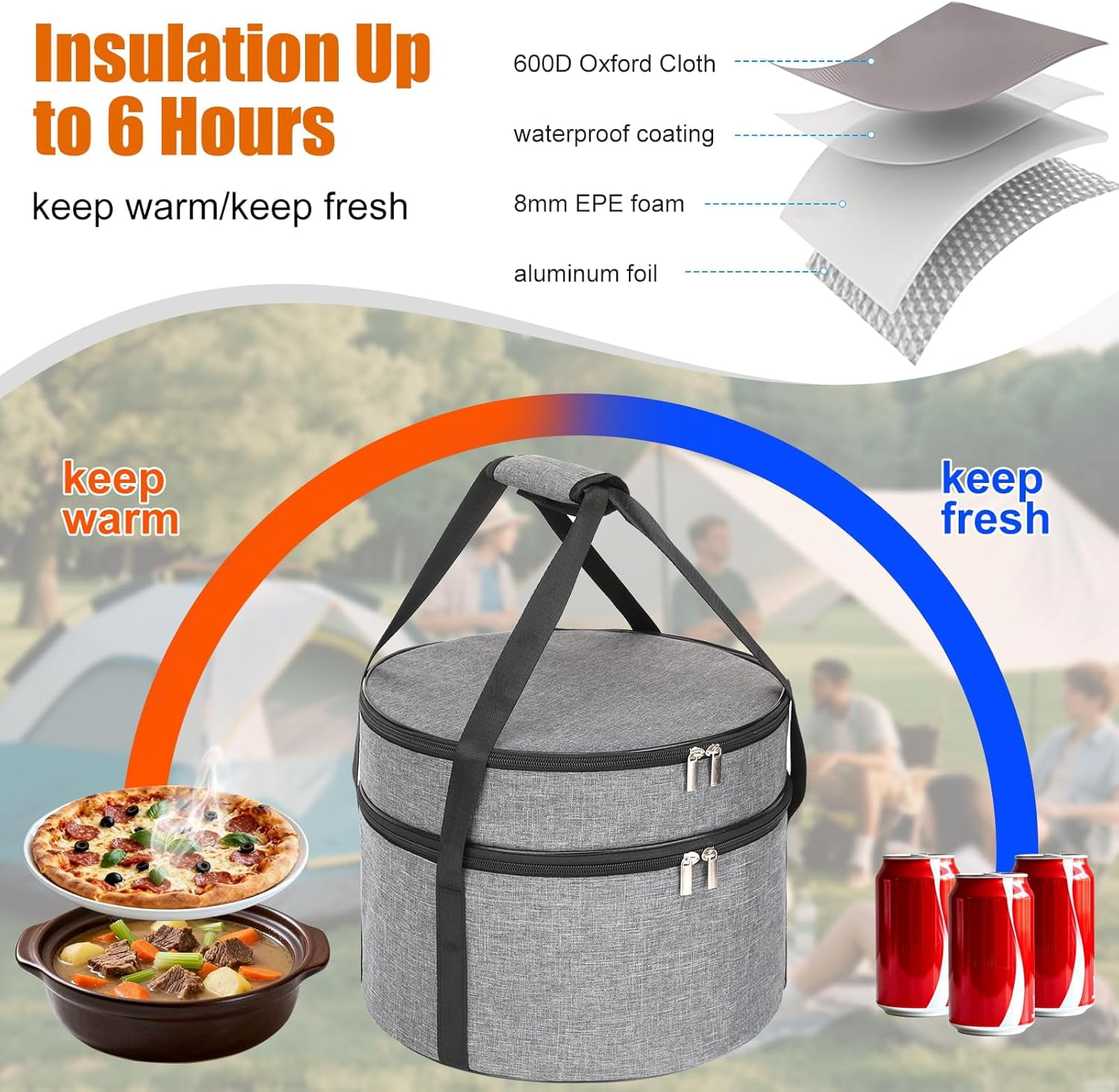Ming Chen Insulated Casserole Carrier, Round Pie Carrier with Metal Support, Dish Carrier for Hot or Cold Food, Transport Pie Holders Pie Carrying Case, 2 Tiers