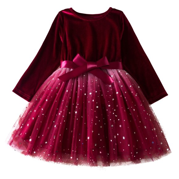 Toddler Baby Girl Velvet Christmas Dress for Girls Long Sleeve Velvet Sequin Tutu Winter Party Holiday Dress