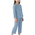 thumbnail image 3 of THDHVS Girls Outfits,Outfits for Girls,Solid Color Long Sleeve Top with High Waist 7/8 Pants Set for Kids Comfortable Loungewear Home Wear 12-13 Years, 3 of 9