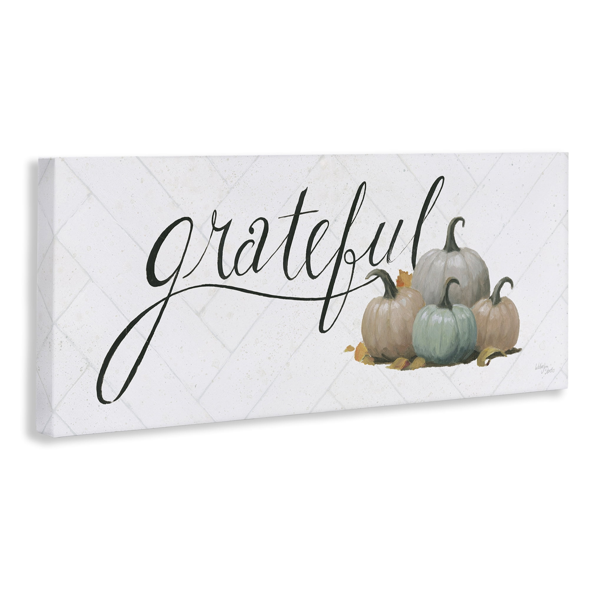 Stupell Industries Grateful with Pumpkins Typography Painting Gallery Wrapped Canvas Art Prints Wall Art, 30 x 13