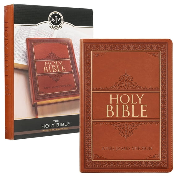 KJV Holy Bible, Thinline Large Print Faux Leather Red Letter Edition Thumb Index & Ribbon Marker, King James Version, Saddle Tan