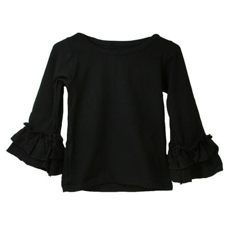 Tiered Sleeve Top - Girls Black Double Tier Ruffle Sleeved Cotton Spandex Top 12M-7
