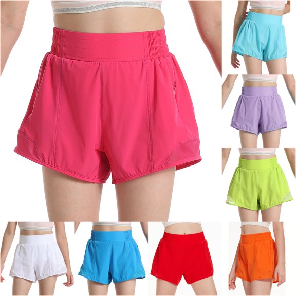 Byoo Big Girl's Elastic Waist Loose Casual Shorts Solid Plain Cut Travel Cargo Shorts Soft Warm Weather Bottoms,Hot Pink