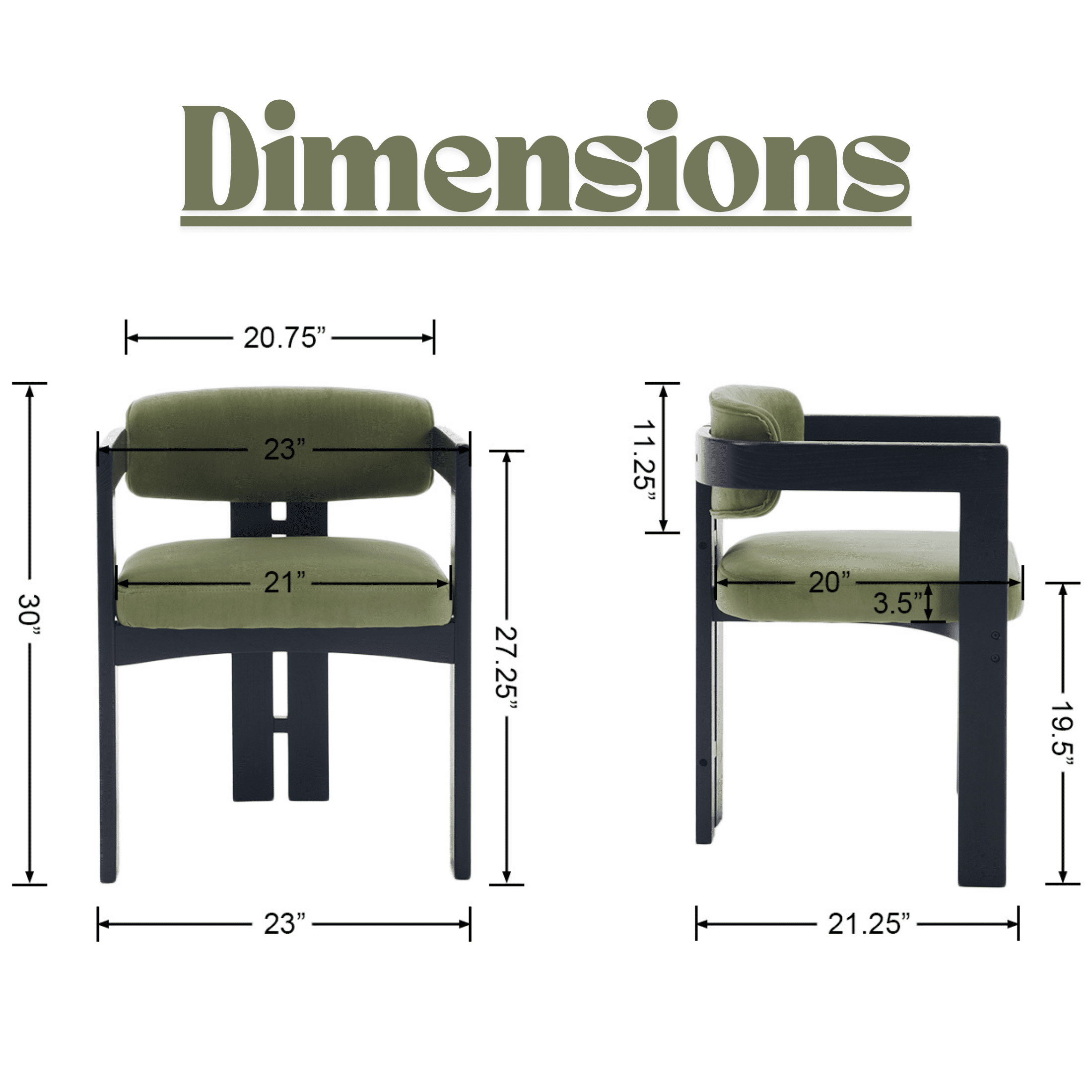 Guyou Velvet Dining Chairs - Set of 6, 24" Wide Barrel Back Armchairs for Dining Room & Kitchen, Modern Curved Back Chairs with Black Wood Frame, Olive Green