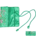 thumbnail image 3 of Bolsa de rollo de joyería de flores bordadas a mano Bolsa de almacenamiento de cosméticos bordada Brocado Organizador de maquillaje con corbata Cerrar para viajes (Verde), 3 of 8