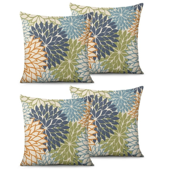 Set Of 2 Floral Art Modern Classic Pillow Covers 16x16 Inch Linen Decorative Square Throw Pillow Covers for Living Room Sofa Couch Decoration