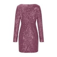 thumbnail image 5 of FAVIPT Women's Glitter Party Dresses 2025 Elegant Dressy Trendy V Neck Long Sleeve Faux Wrap Ruched Bodycon Sparkly Night Club Dress Hot Pink,XXL, 5 of 6