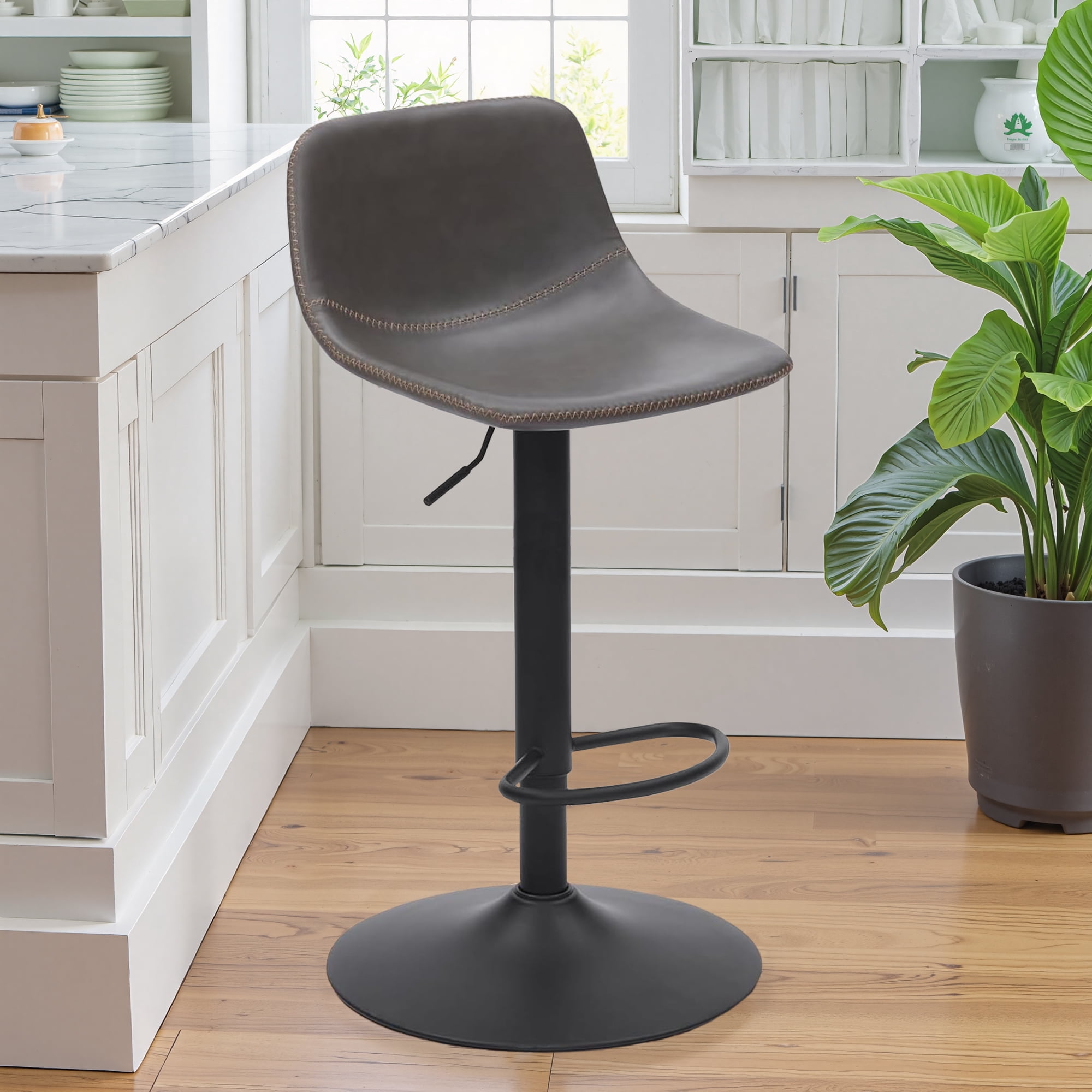 MAYEERTY 2-Set Gray Modern Swivel Bar Stools with Back Support for Kitchen Island, Adjustable Height